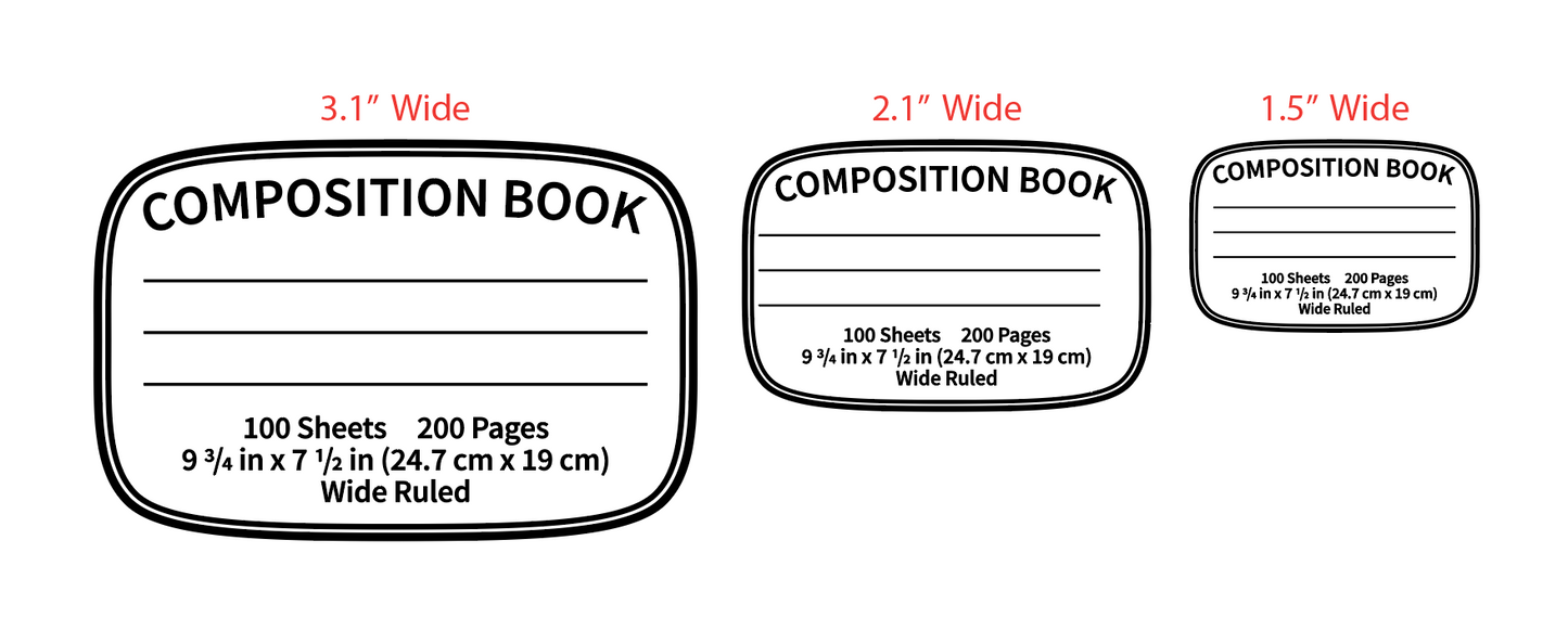 Multi Size Composition Book Vinyl Decals Sheet