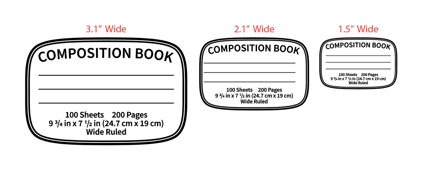 Multi Size Composition Book Vinyl Decals Sheet Bright
