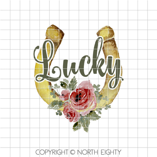 St Patrick's Day Sublimation Design - Lucky Horseshoe Digital Download - Clip Art - Lucky - Roses PNG