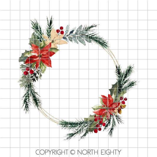 Christmas Wreath Sublimation Design Download - Wreath Waterslide png instant download - Wreath Clip Art - Poinsettia Sublimation Design