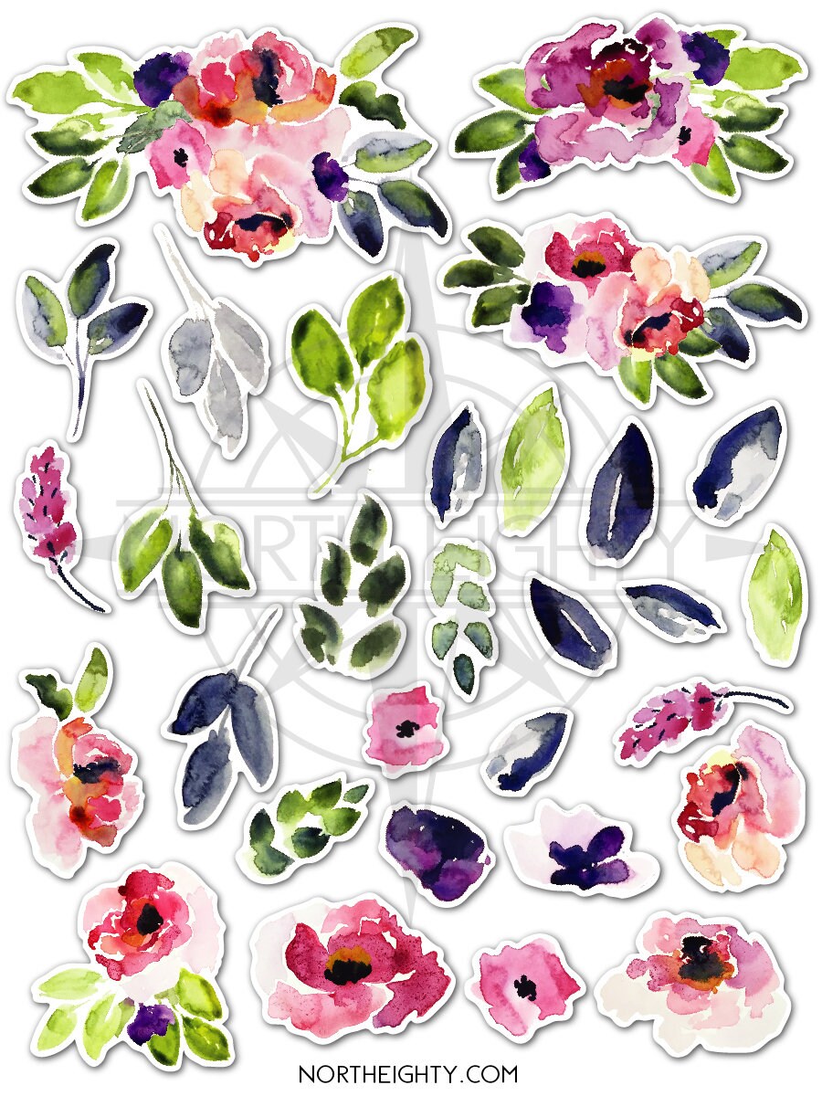 Floral Sticker Sheet - Vinyl Decals - Flower Sticker Pack - Waterproof - Laptop - Tumbler Decals