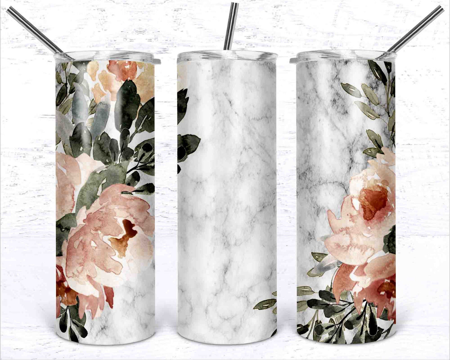 Marble Skinny Tumbler png - 20 oz Sublimation Digital Download - Fall -  Watercolor Floral - Fall Flowers and Marble