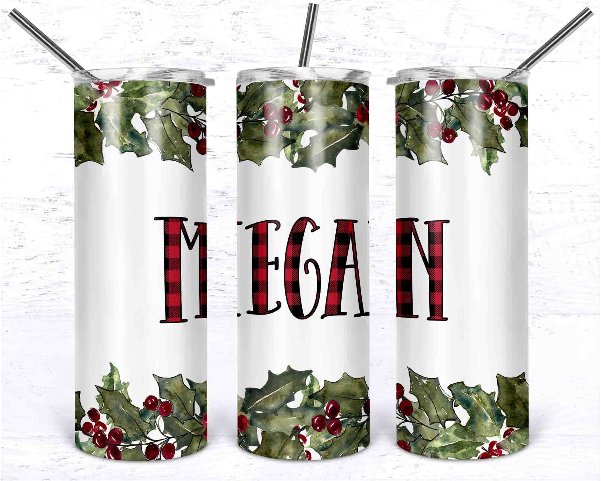 Christmas Tumbler png - 20 oz Skinny Sublimation png - Holly - 20 oz Tumbler Download - Christmas png