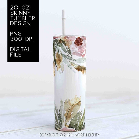 Skinny Tumbler sublimation png - 20 oz Sublimation Digital Download - Clip Art - Watercolor Floral - Skinny Tumbler Design