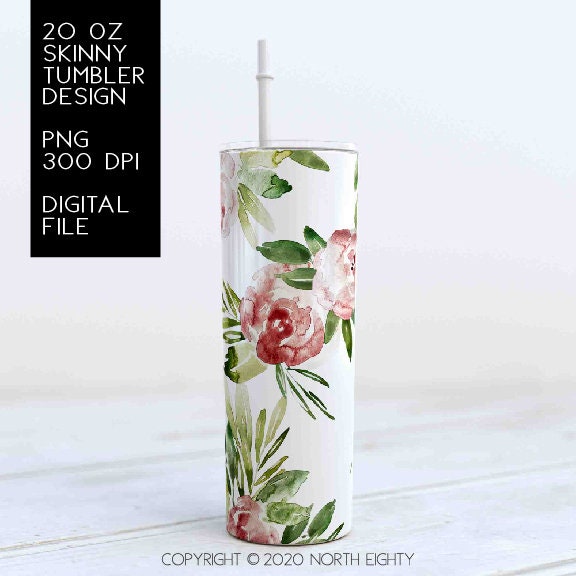 Skinny Tumbler sublimation png - 20 oz Sublimation Digital Download - Clip Art - Watercolor Floral - Skinny Tumbler Design
