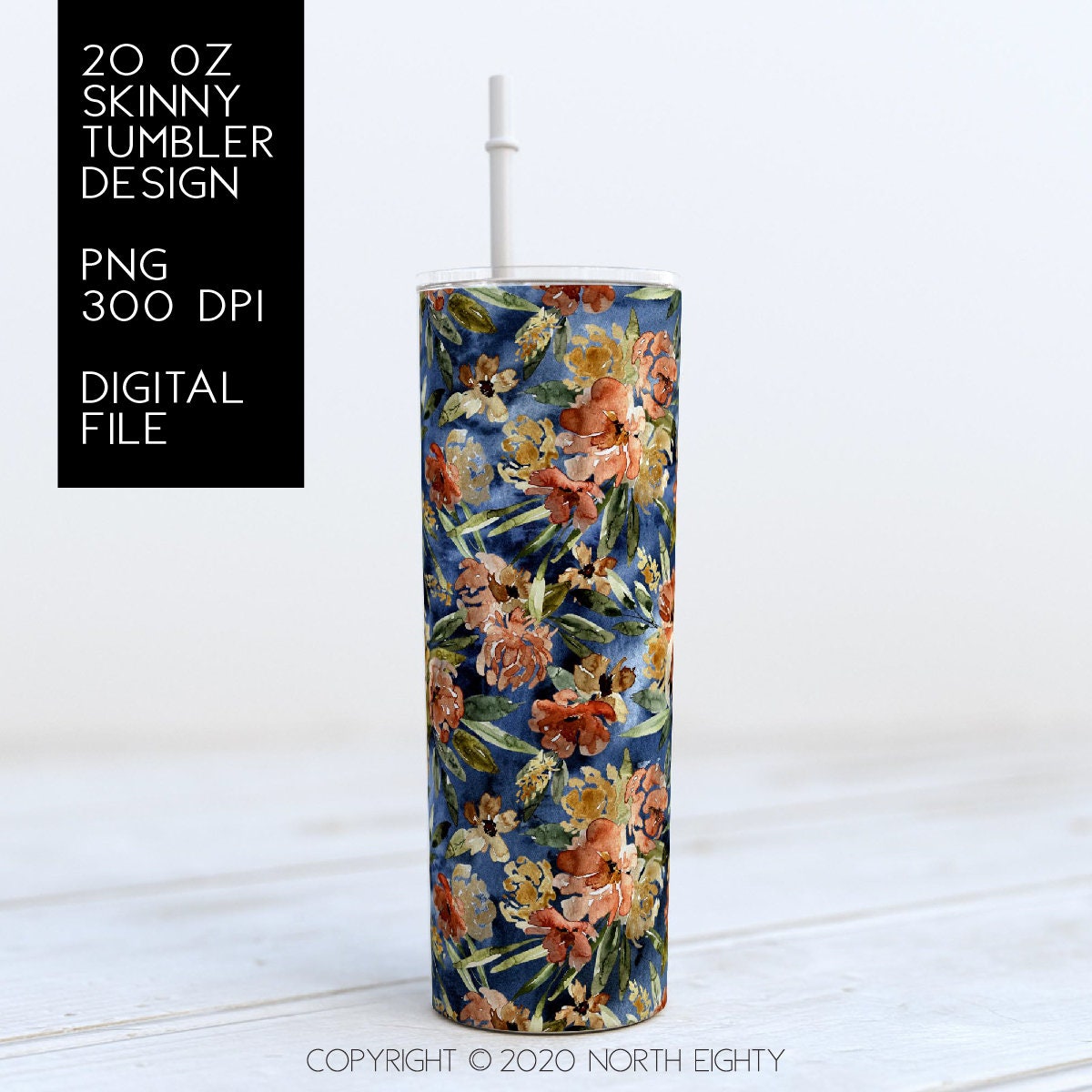 Skinny Tumbler png - 20 oz Sublimation Digital Download - Watercolor - Fall Flowers - Autumn