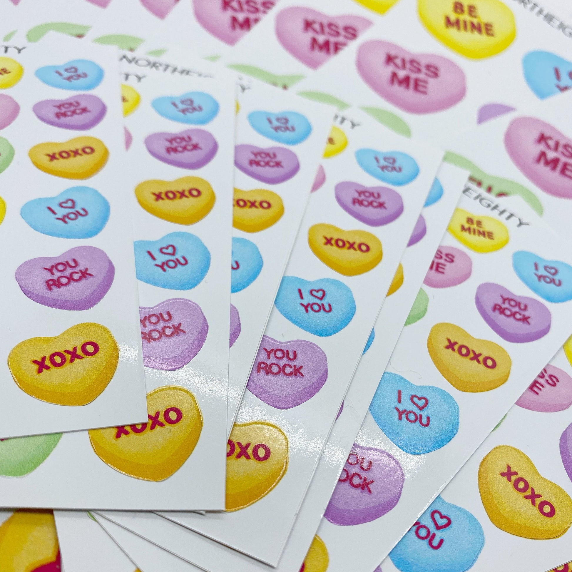 Vinyl Decals - Candy Hearts Sticker Sheet - Waterproof - Laptop - Tumbler Decals - Stand Mixer - Sticker Sheets - Valentine's Day - Stickers