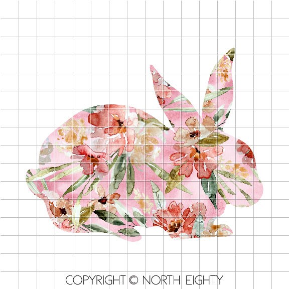 Easter Bunny Sublimation Design - Floral Easter Bunny Digital Download - Clip Art - Floral - Easter PNG