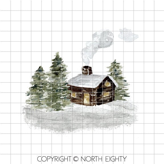 Winter Cabin Sublimation Designs - Trees Digital Download - PNG - Cabin