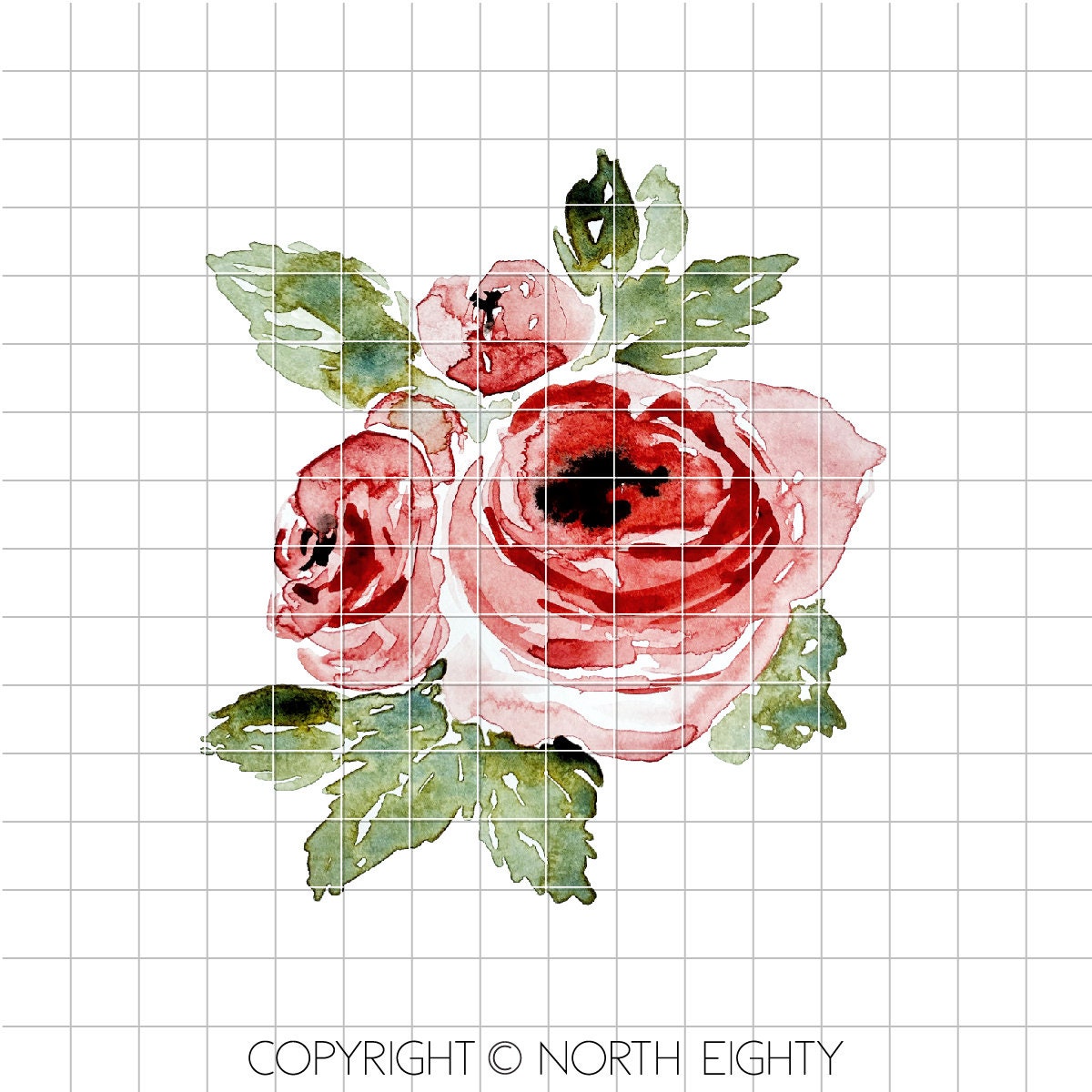 Rose Sublimation Digital Download - Flower Design PNG - Clip Art - Watercolor Rose - Waterslide