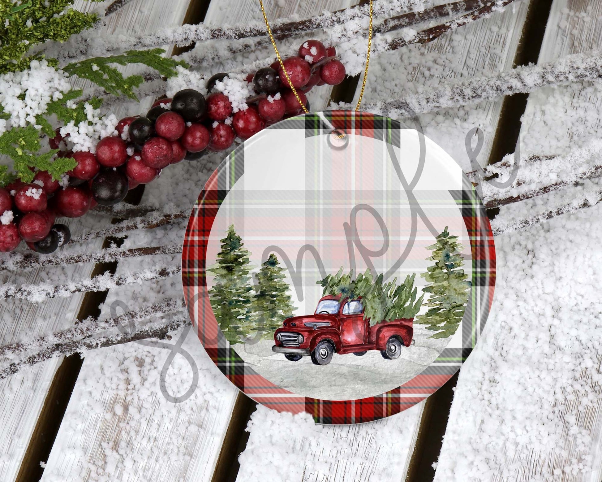 Christmas Ornament Sublimation png - Christmas Ornament Sublimation Download - Plaid - Red Truck Ornament