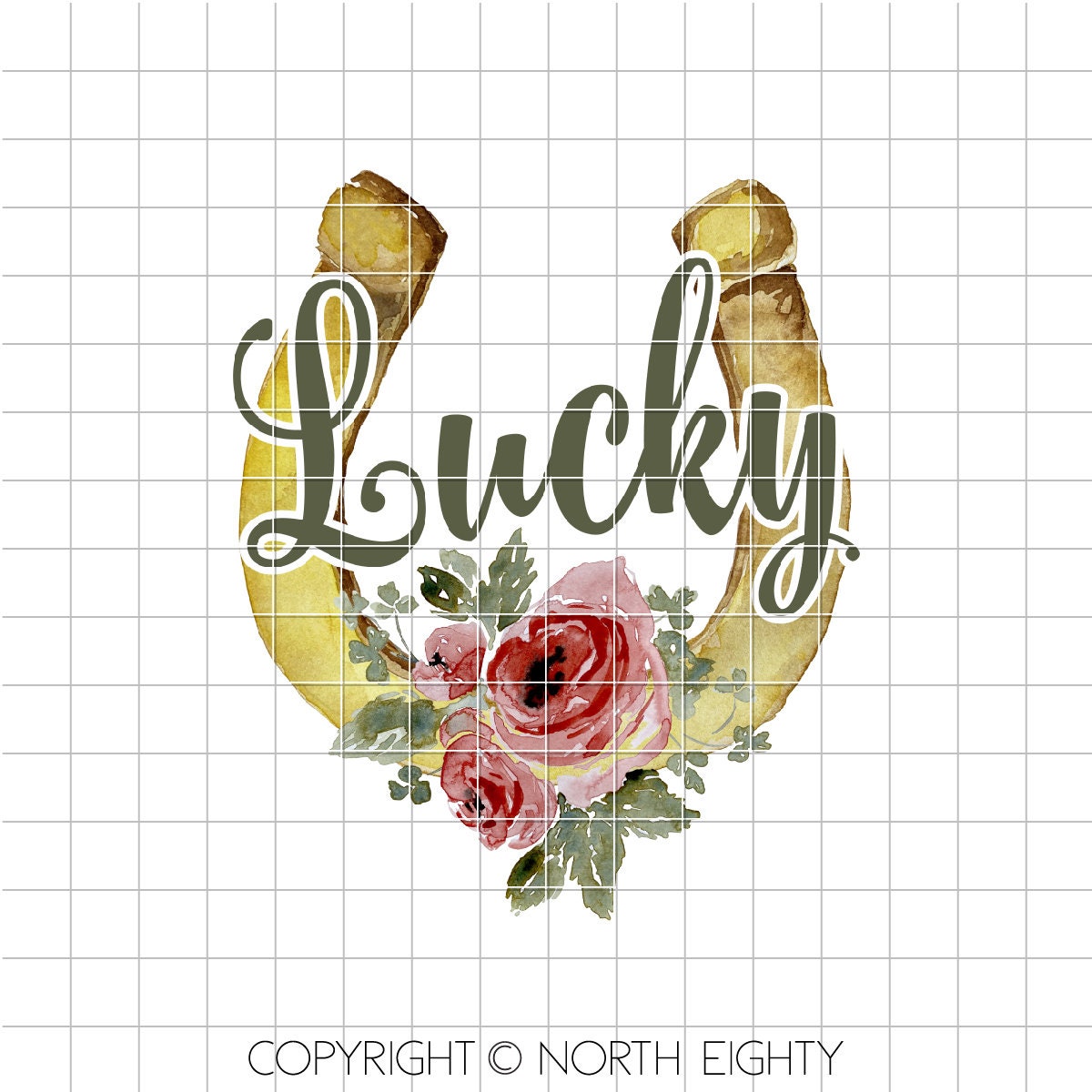 St Patrick's Day Sublimation Design - Lucky Horseshoe Digital Download - Clip Art - Lucky - Roses PNG