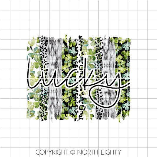 Lucky Sublimation Design - St. Patrick's Day Digital Download - Brushstroke Digital Download - Sublimation - Leopard - Clovers - png