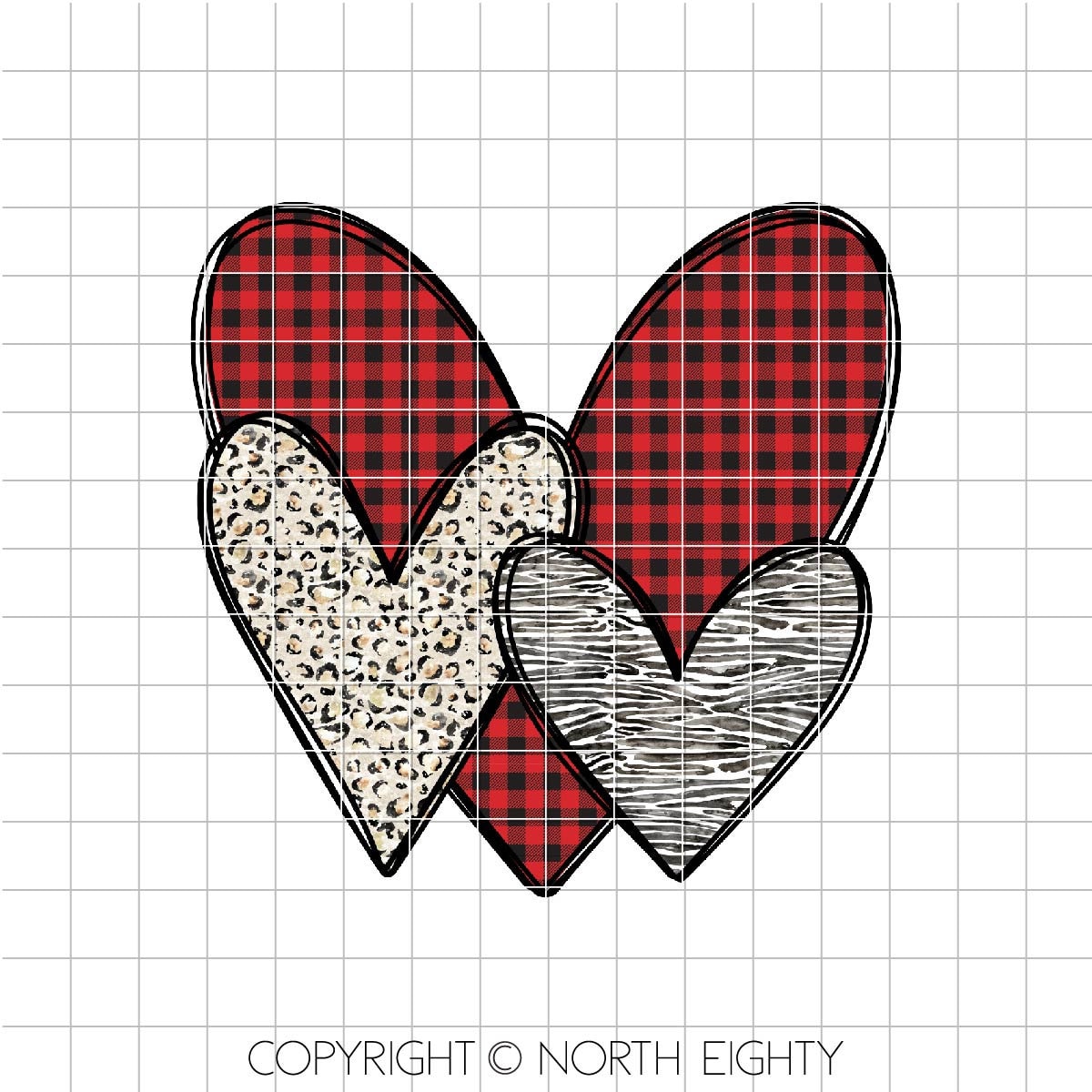 Hearts Sublimation Design - Valentine's Day Digital Download - Clip Art - Three Hearts - Leopard