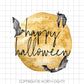 Happy Halloween Sublimation Digital Download - Moon and Bats Waterslide - Watercolor Sublimation Clip Art