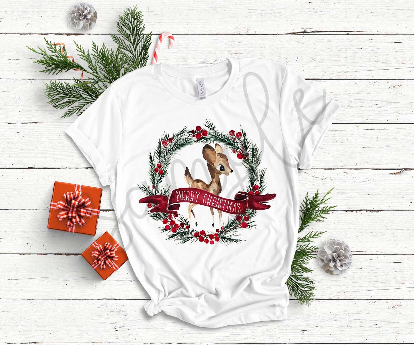 Christmas Sublimation Designs - Wreath and Deer Waterslide png Download- Christmas Wreath Clip Art - Watercolor Sublimation Design