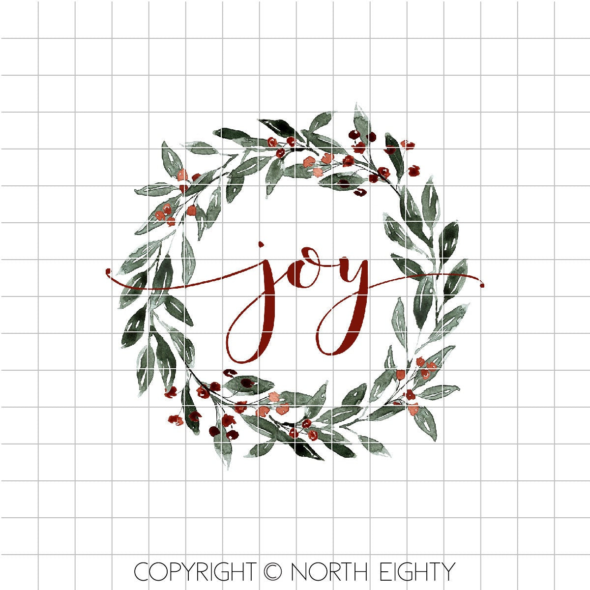 Christmas Sublimation Download - Christmas Wreath - Joy - Waterslide png instant download - Wreath Clip Art - Watercolor Wreath