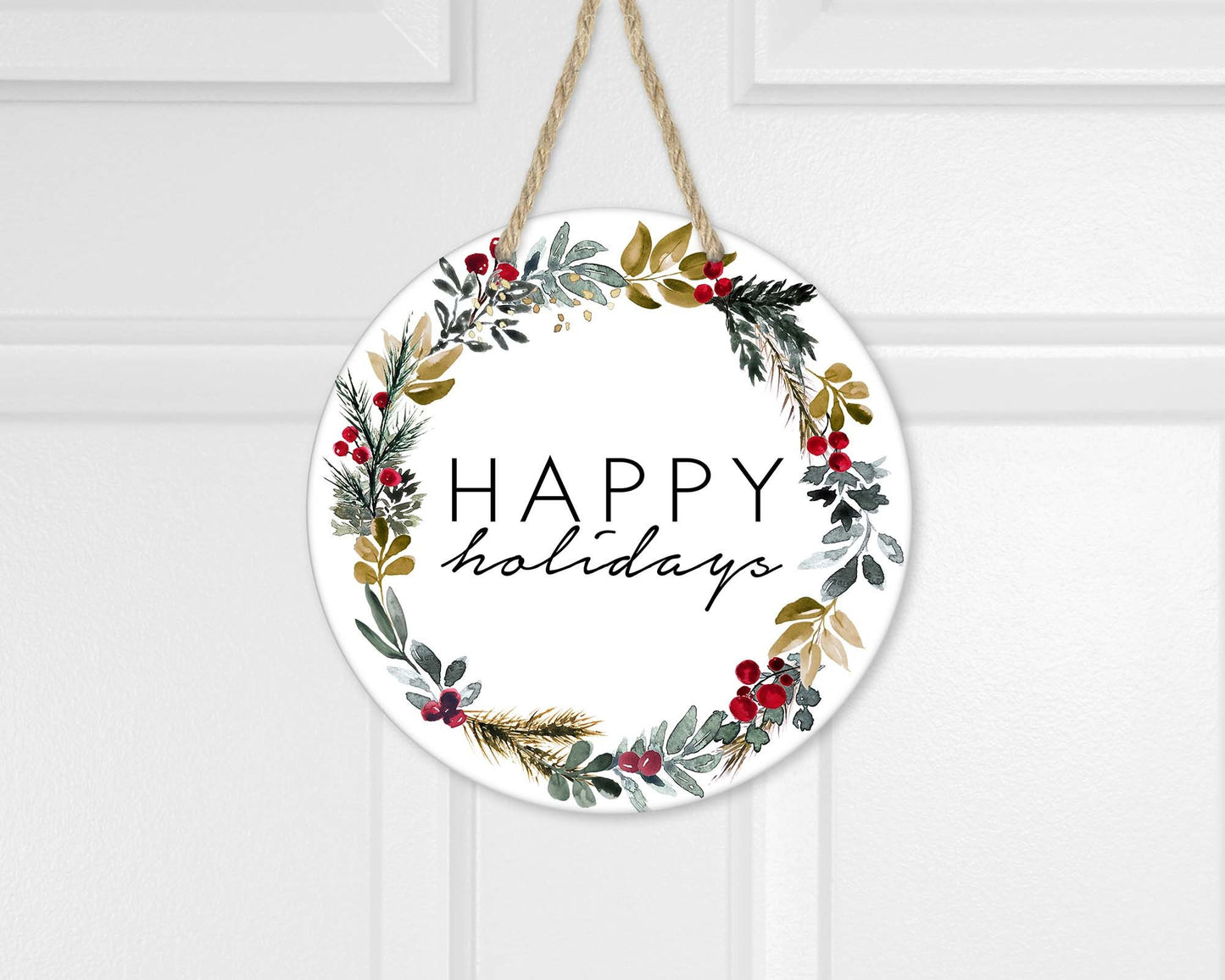 Happy Holidays png - Wreath Digital Download - Round Wreath Clip Art - Door Hanger Sublimation Design - Ornament png