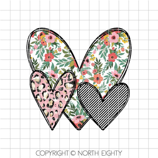Hearts Sublimation Design - Valentine's Day Digital Download - Clip Art - Three Hearts