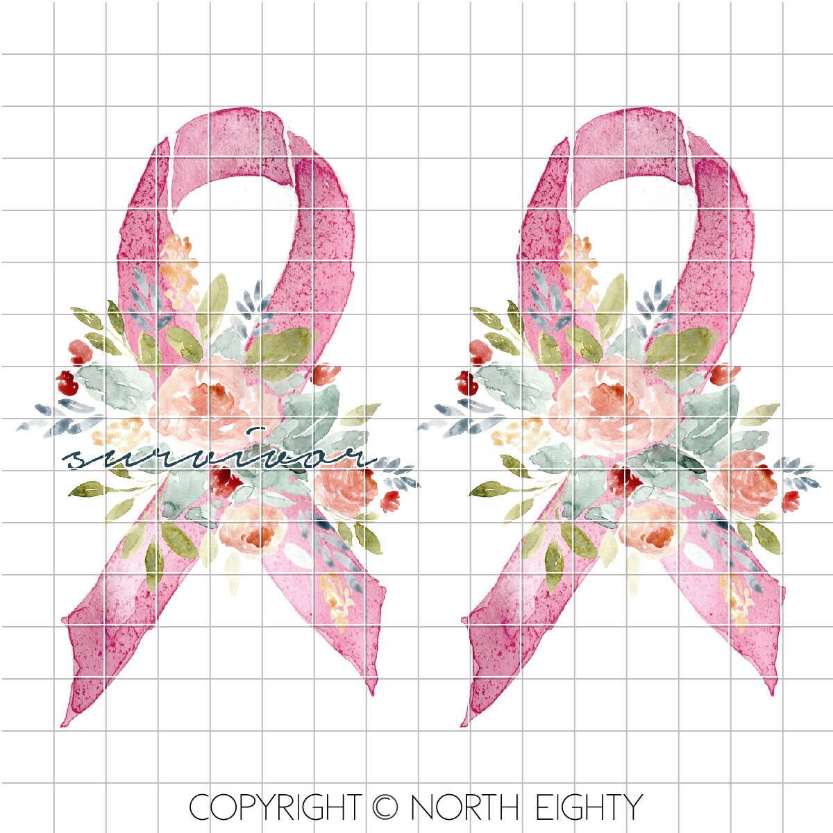 Breast Cancer Sublimation Design - Pink Ribbon png - Ribbon Sublimation Digital Download - Survivor - Waterslide - Floral Ribbon