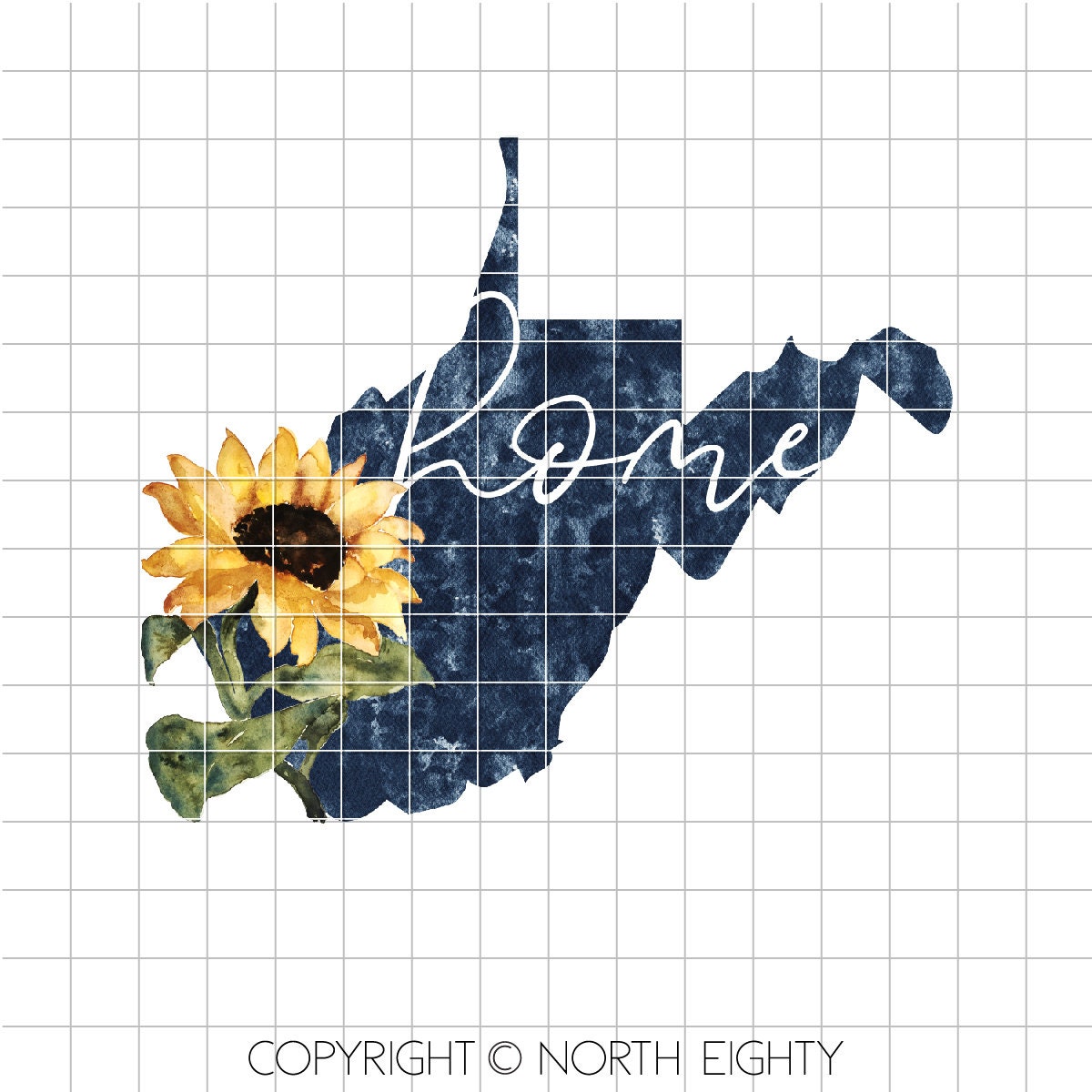 West Virginia Sunflower Sublimation Design - State Silhouette png - West Virginia Home - Waterslide Design - Sunflower
