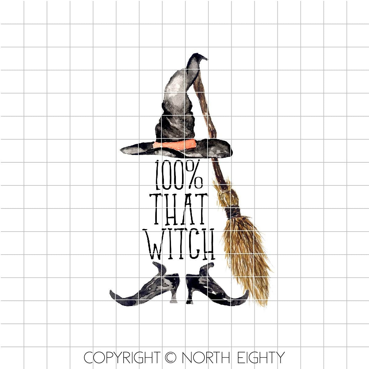 100% That Witch Sublimation Digital Download - Halloween Waterslide - Halloween Clip Art - Watercolor Moon - Broom - Hat