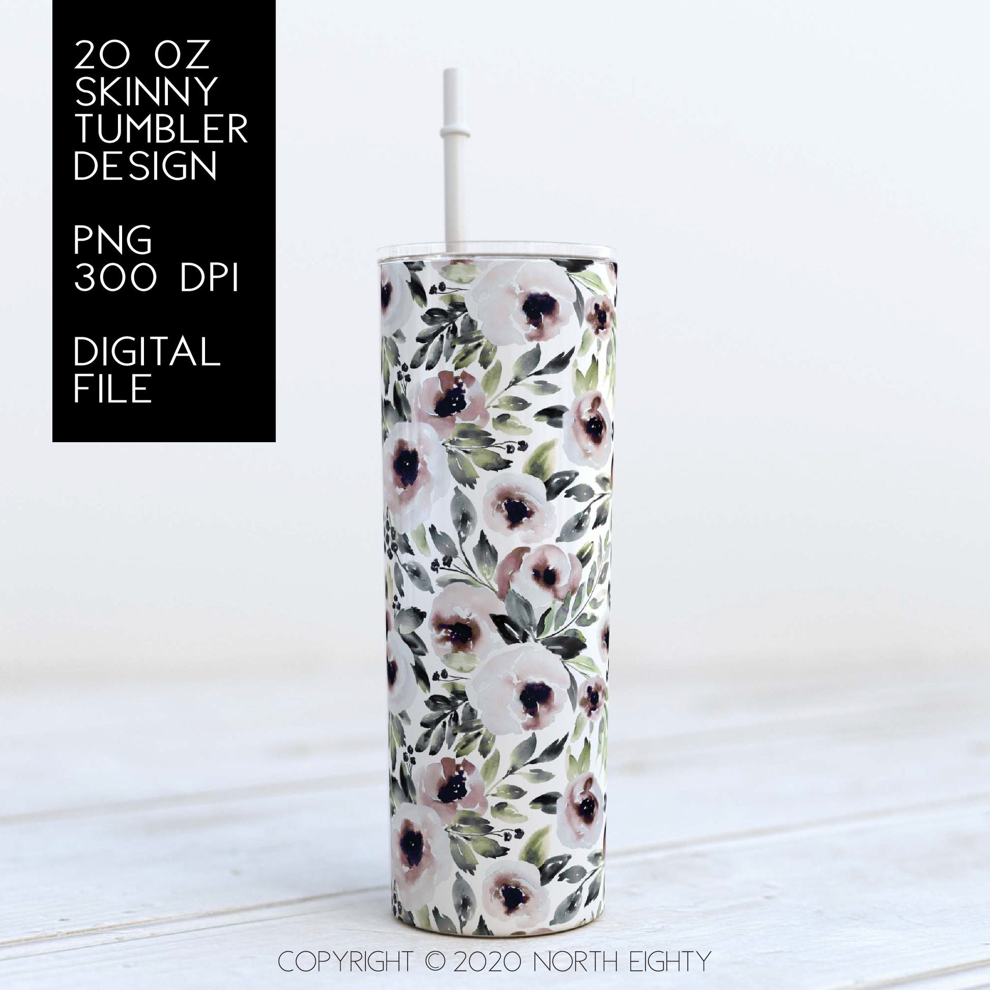 Watercolor Floral Sublimation Designs For Tumbler Downloads Watercolor flower Skinny Tumbler 20oz Design PNG Commercial Use Seamless Design